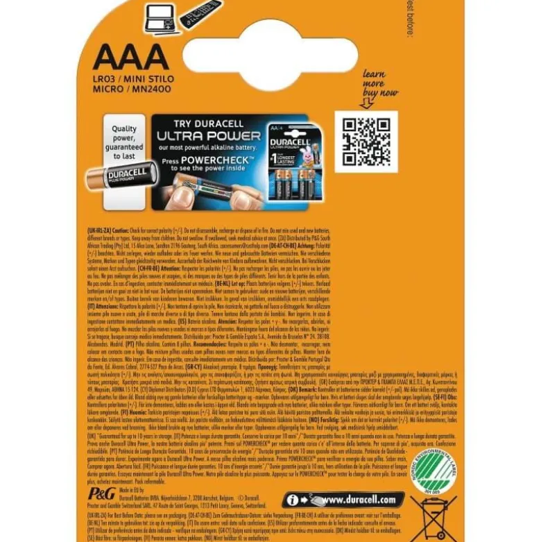 AAA, 1,5 Volt 1,5 volt Batterier Duracell Plus Power Alkaline. 8 st