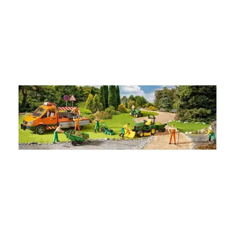 Bruder John Deere Trädgårdstraktor X949 med släpvagn och figur 62104