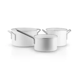 Eva Trio White Line Slip-Let keraaminen kattilasetti 3 osaa, Ruostumaton teräs