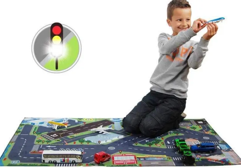 Lekmatta med Flygplats LED Trafikljus till leksaksbilar Kids Globe