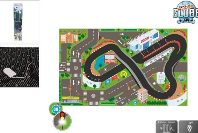 Lekmatta med Flygplats LED Trafikljus till leksaksbilar Kids Globe
